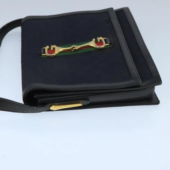 GUCCI GG Canvas Web Sherry Line Horsebit Shoulder Bag Black Red Green - Picture 4 of 16